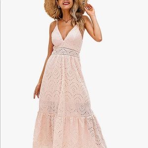 BerryGo Embroidery Peach Maxi Dress Medium